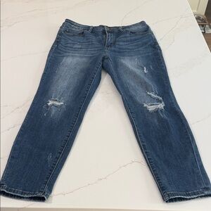 Judy Blue Dark Blue Distressed Cropped Jeans